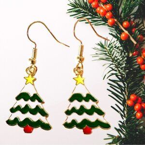 ⭐️ 5 for $25 Holiday Festive Christmas Tree Hoop Earrings Gold Tone